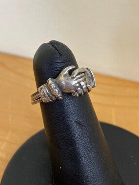 Clasping Hands Fede Gimmel Ring Interlocking Vintage 90s Past Times Sterling